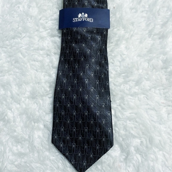 NWT STAFFORD Executive Silk Black Gray Yellow Tie - Picture 1 of 6